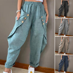 Multi-pocket Button Casual Trousers