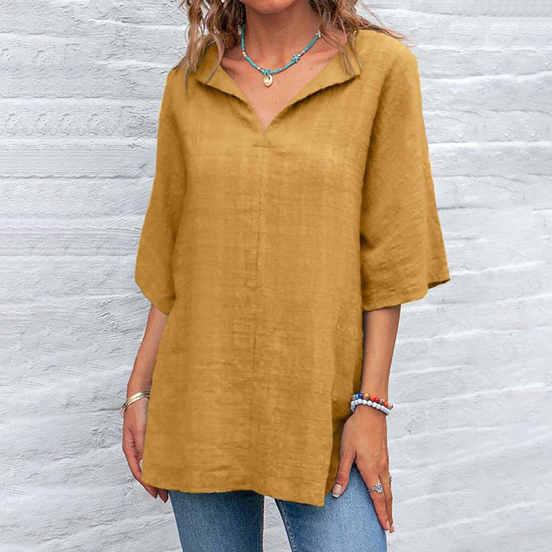 Solid Color V-Neck Shirt