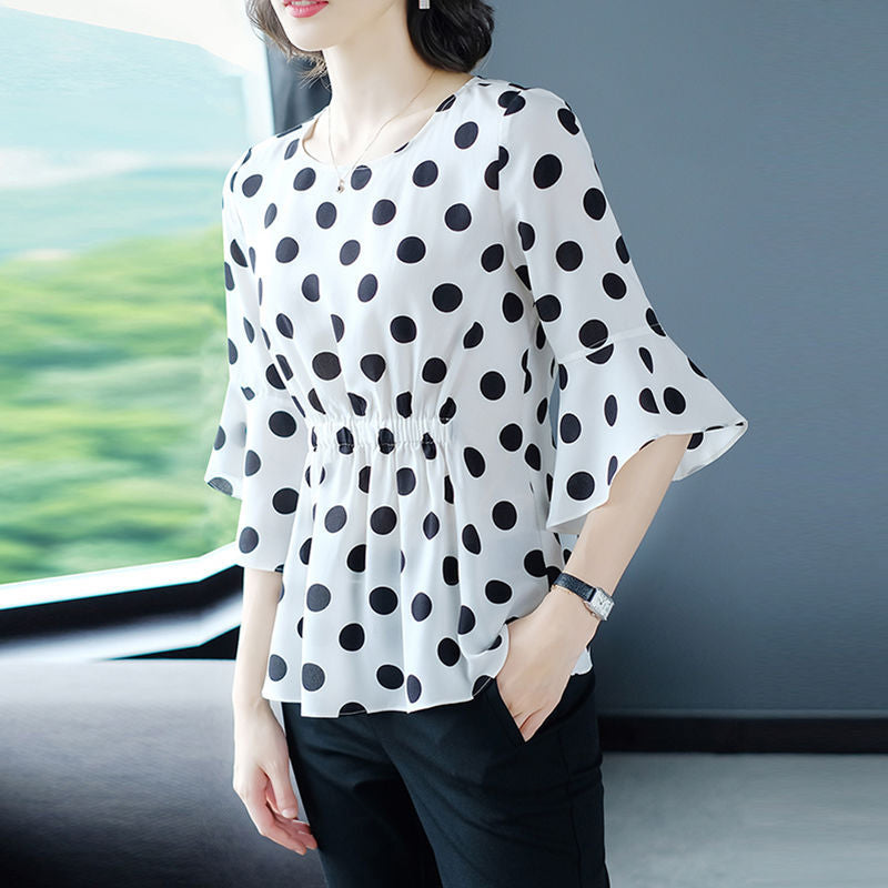 Elegant Flounce Dot Chiffon Top