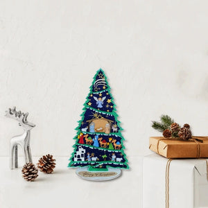 Christmas Tree Decorated with Nativity Set-Christmas Tree Shelf