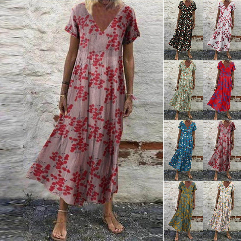 Women's Vintage Short Sleeve Maxi Dress