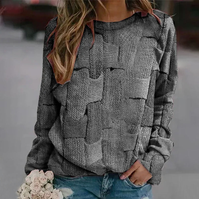 Crew-neck Paneled Long-sleeve Printed Sweater