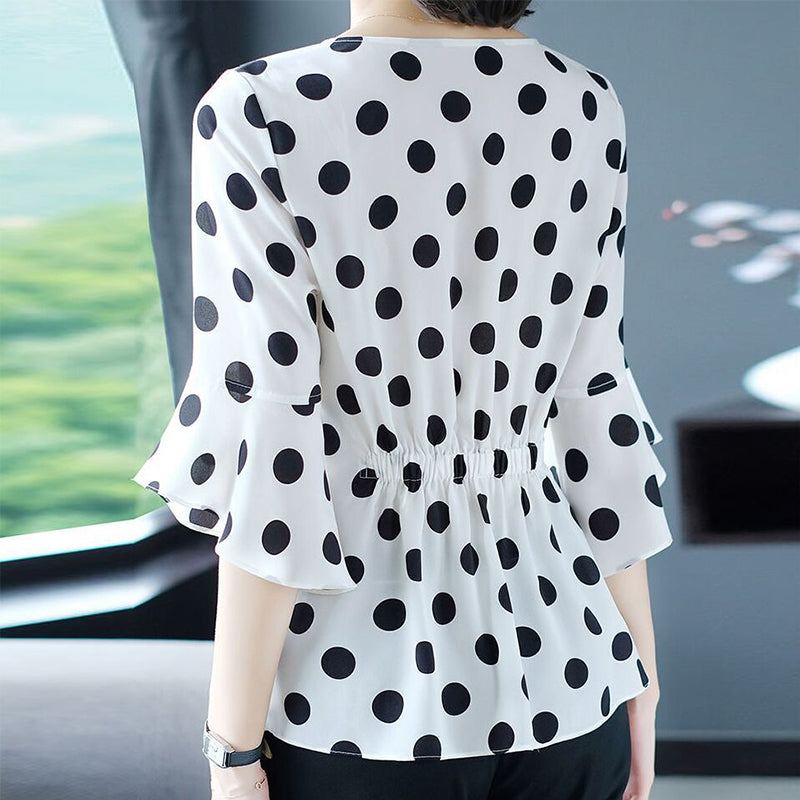 Elegant Flounce Dot Chiffon Top