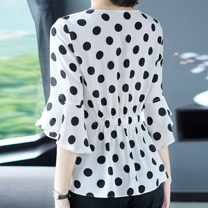 Elegant Flounce Dot Chiffon Top