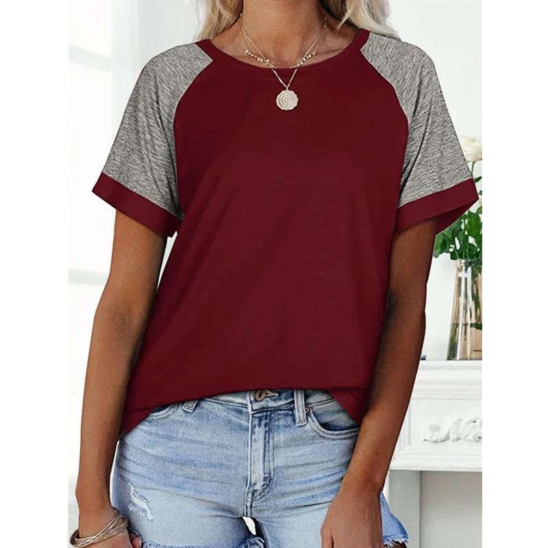 Loose Round Neck Raglan Sleeve Contrast T-shirt