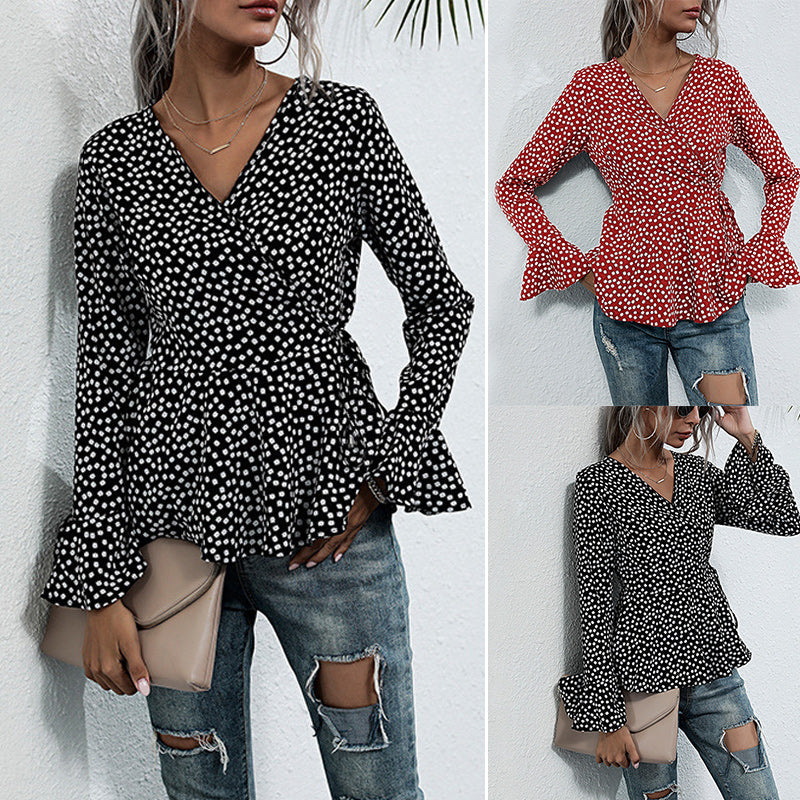 Polka Dot Flared Long Sleeve Shirt