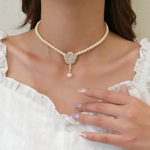 Elegant Pearl Camellia Necklace