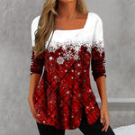 Snowflake Print Top with Square Neck