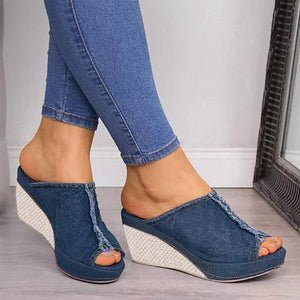 Fashion Denim Wedge Heel Sandals