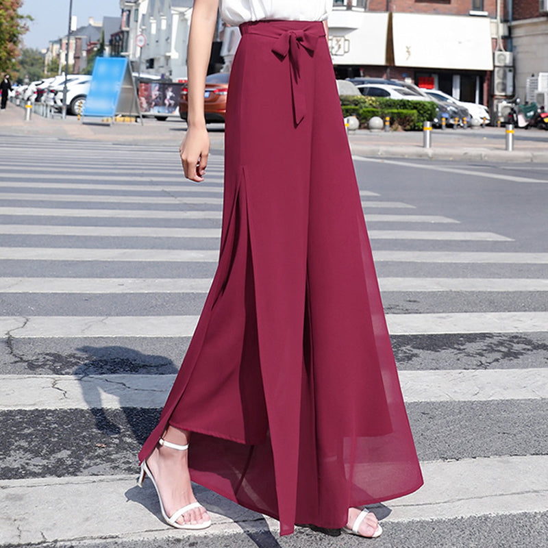 Drawstring Chiffon Wide Leg Pants