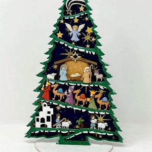 Christmas Tree Decorated with Nativity Set-Christmas Tree Shelf