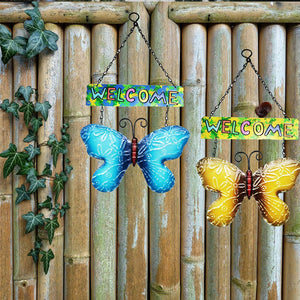 Wrought iron butterfly welcome sign