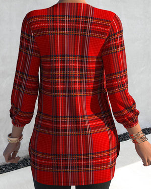 Checked V-neck Blouse