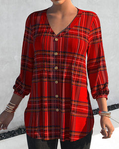 Checked V-neck Blouse