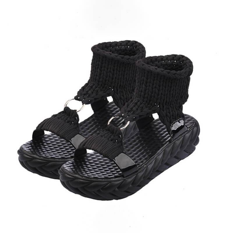 Woven fabric thick sole sandals