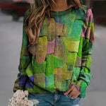 Crew-neck Paneled Long-sleeve Printed Sweater