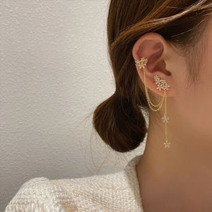 Crystal Flower Tassel Earrings