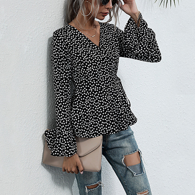 Polka Dot Flared Long Sleeve Shirt