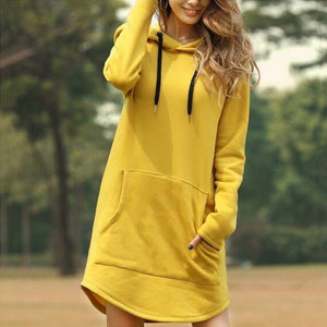 Solid Pocket Long-sleeved Hoody Dress