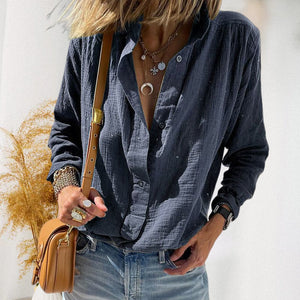 Loose Button Cotton Linen Long Sleeve Shirt