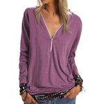 Zip Solid Long Sleeve T-Shirt