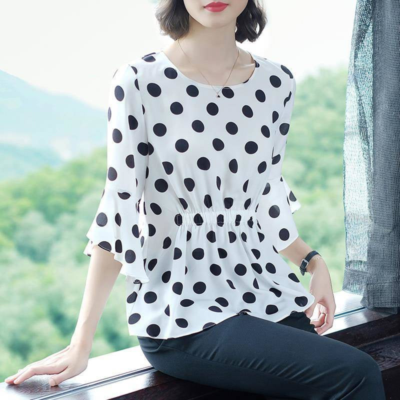 Elegant Flounce Dot Chiffon Top