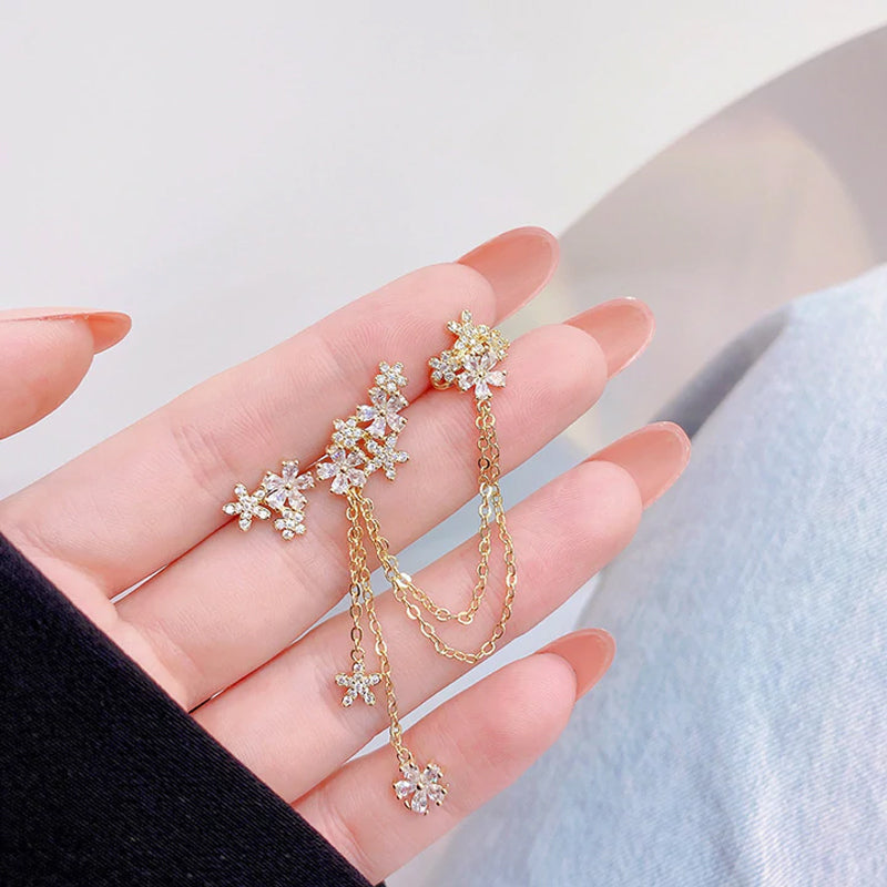 Crystal Flower Tassel Earrings