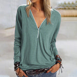 Zip Solid Long Sleeve T-Shirt