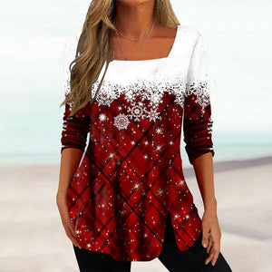 Snowflake Print Top with Square Neck