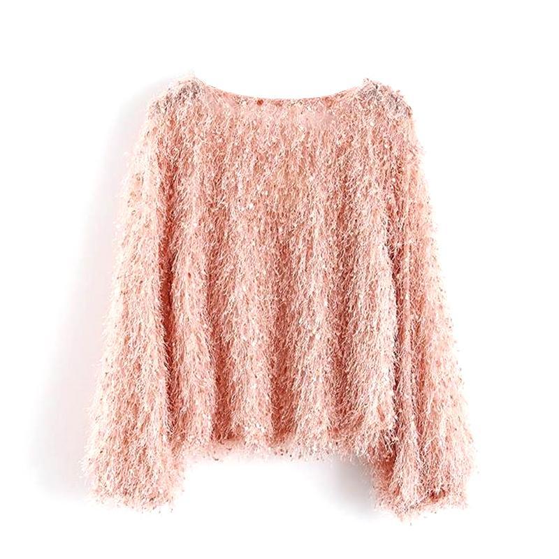 Round Neck Fluffy Pullover