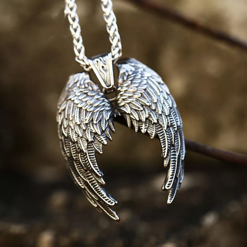 Vintage Stainless Steel Angel Wings Pendant