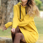 Solid Pocket Long-sleeved Hoody Dress