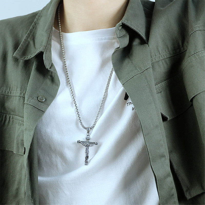 Handmade Silver Jesus Crucifix Necklace