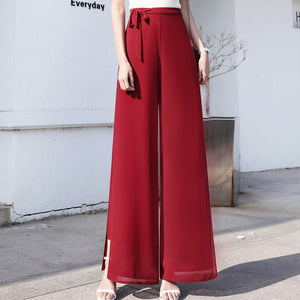 Drawstring Chiffon Wide Leg Pants