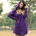 Solid Pocket Long-sleeved Hoody Dress