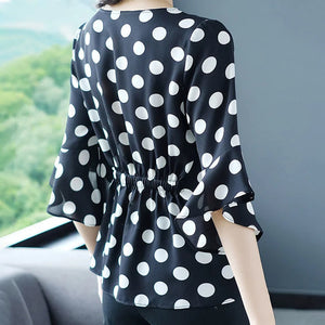 Elegant Flounce Dot Chiffon Top