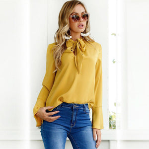 Lace-up Long Sleeve Chiffon Blouse