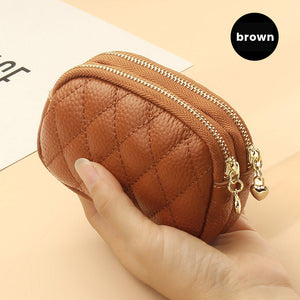 Diamond Textured Leather Double Layer Clutch Wallet