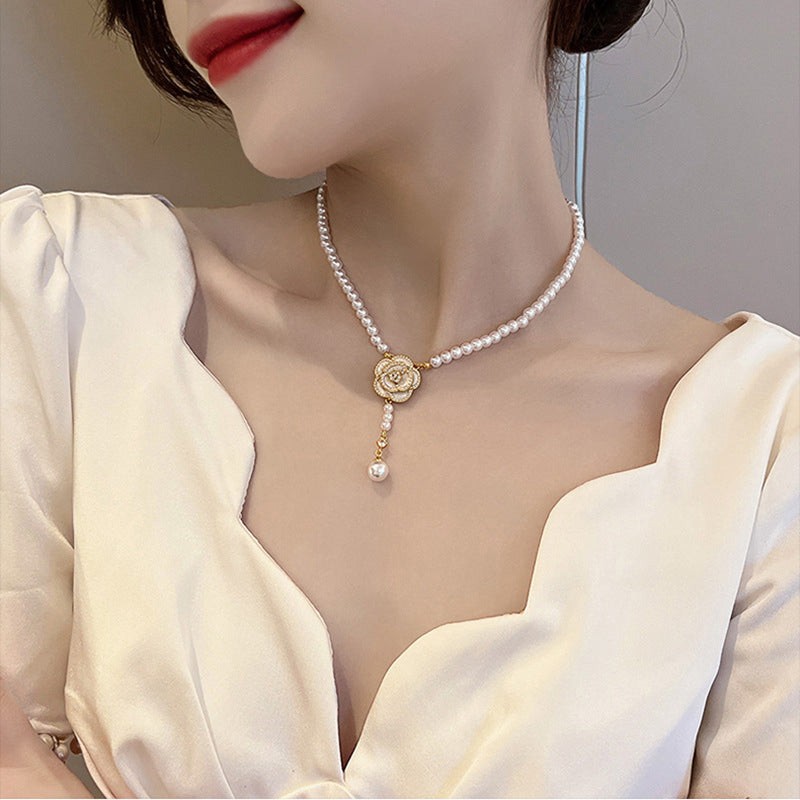 Elegant Pearl Camellia Necklace