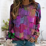 Crew-neck Paneled Long-sleeve Printed Sweater