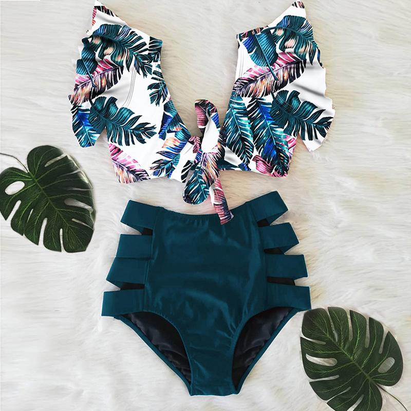 Ruffled bikini split swimsuit