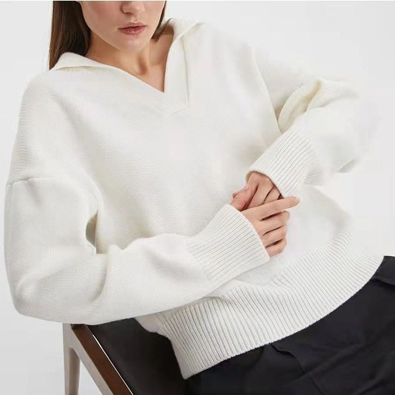 Women's Knit Polo Neck Pullover Sweater