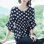 Elegant Flounce Dot Chiffon Top