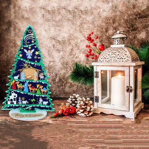 Christmas Tree Decorated with Nativity Set-Christmas Tree Shelf