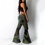 Camouflage Print Hole Flared Pants