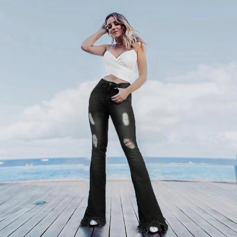 Denim High-waist Ripped Trousers