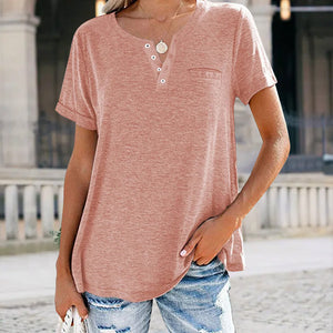 Fashion Solid Color Pocket Short Sleeve T-Shirt