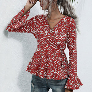 Polka Dot Flared Long Sleeve Shirt