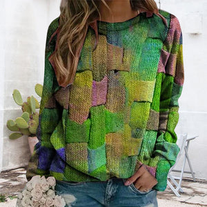 Crew-neck Paneled Long-sleeve Printed Sweater