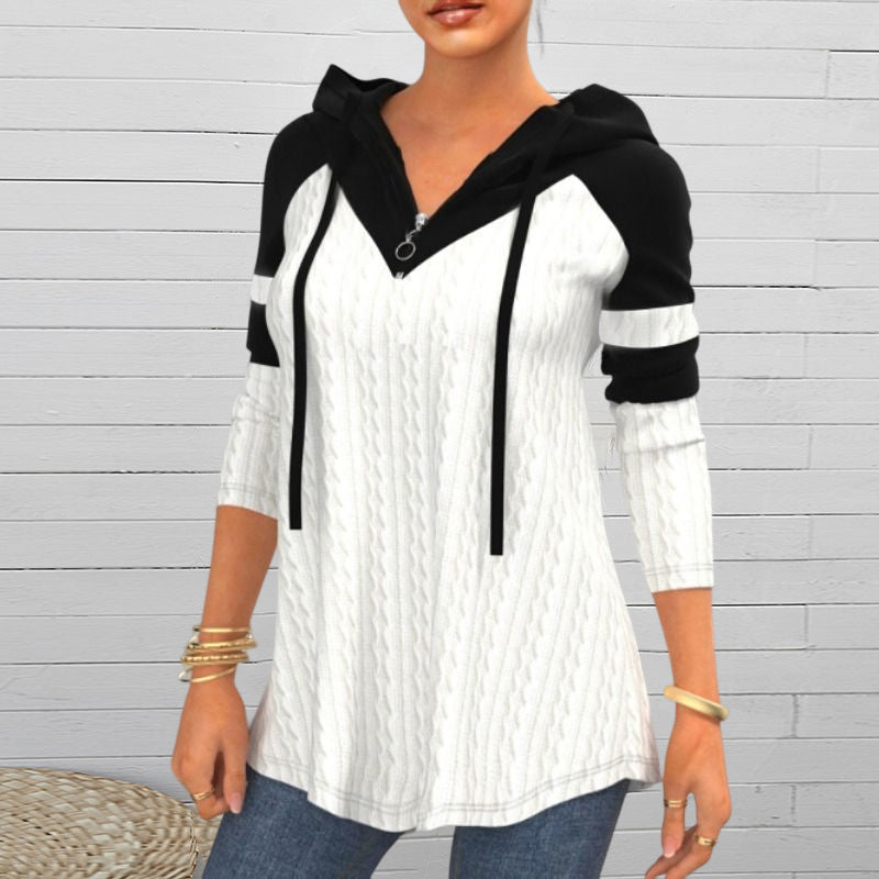 Long Sleeve Top with Hood and Zipper